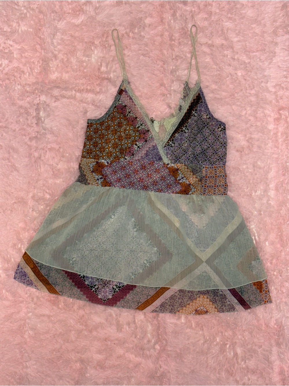 Daytrip Patchwork Lace Peplum Cami Tank Top | Size S